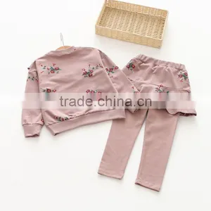 New Style Flower Printing Casual Cotton Wholesale Girls Clothing Sets thumbnail-3
