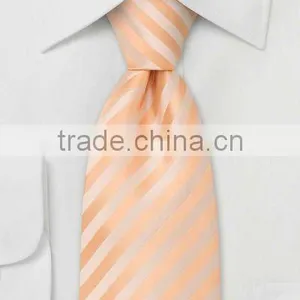 Peach Colored Poly Neckties With Diagonal Stripes thumbnail-1
