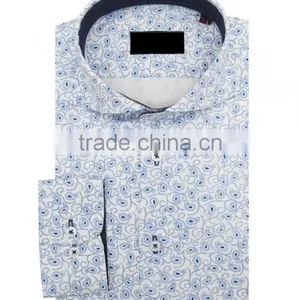 2016 FIRENZE SATIN WHITE LIGHT BLUE French Collar High Quality Shirts Long Sleeve Men Shirt thumbnail-1