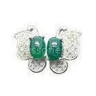 Rhodium Plated Butterfly Sterling Silver Earrings With Clear Zircon And Green Carnelian thumbnail-1