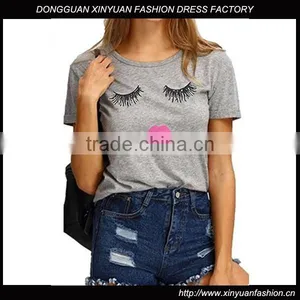 Cute Summer Fashion Women Short Sleeve Printed Tops Casual T Shirt Custom Printing thumbnail-1