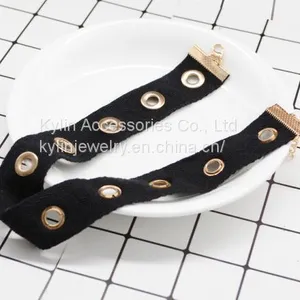 Fashion Jewelry Black Cord Metal Eyelets Choker thumbnail-2