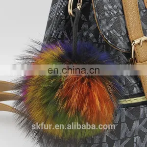 Factory Wholesale 15 cm Fluffy Real Raccoon Fur Pompon Pompom Keychain thumbnail-2