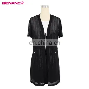 European Design Summer Long Solid Cardigan Roll Up Sleeve With the Vest Printed Dress Women's Set Suit Dress thumbnail-4