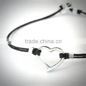 Pure Handmade Braid Wax Cord Bracelet Brass Angel Wings Metal Charm Bracelet thumbnail-2
