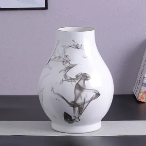 Jingdezhen Zen Chinese Ink Painting White Gourd Vase For Showroom Tea Table thumbnail-1