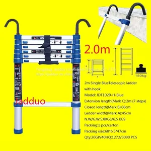 Single Blue Telescopic Ladder With Hook thumbnail-3