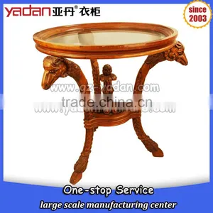 Goat Shaped Animal Feet Glass Round Wood Sofa Coffee Table thumbnail-1