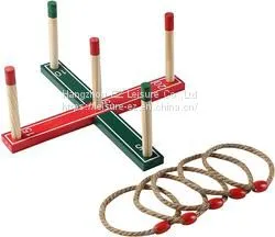Quoits Wooden Set Ring Toss Game Perfect Toy for Outside Garden With Wood Pegs and Rope Hoops thumbnail-2