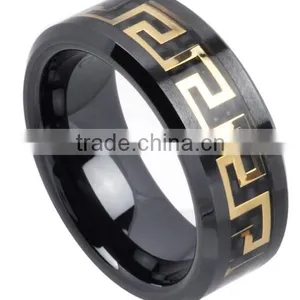 Men's Ceramic Greek Key Inlay Band (8 Mm) thumbnail-1