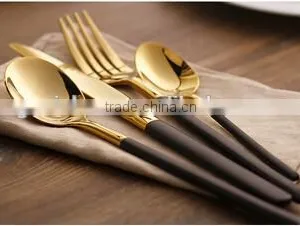 4pcs Luxury Flateware Cutlery Set/Tableware Set Gold With Black Handle thumbnail-1