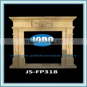 Indoor Freestanding Cultured Cream Marble Fireplace thumbnail-1