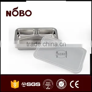 Small Size 3 Compartments Stainless Steel Square Fast Food Tray With Lid thumbnail-1