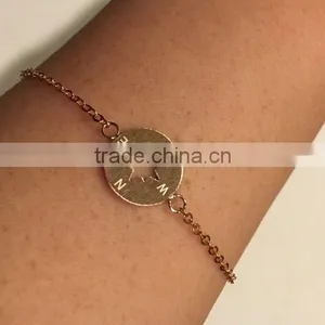 Stainless Steel Gold Plated Hand Stamped Compass Bracelet Valentine Gift Nautical Bracelet Quality Choice thumbnail-1