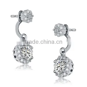 Sterling Silver Cubic Zirconia Drop Earrings With Curved Bridge thumbnail-2