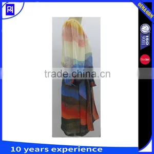 100% Silk Chiffon Digital Print Wrap Dress Self Fabric Tie Long Sleeve Knee Length Placement Cut Elegant Graceful Casualwear thumbnail-3