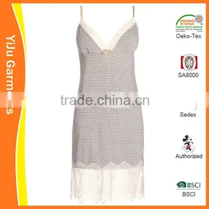 Young Girl Flower Printing Lace Sexy Strap Cotton Pajama Sleepwear Dress thumbnail-1