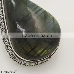 925 Sterling Silver Fashion Jewel Labradorite Gemstone Unisex Pendant 2 1/4'' thumbnail-2