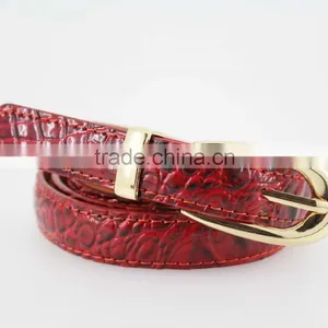 Women's Classic Patent PU Leather Belt With Gold Buckle /CROCO Faux Leather Belt for Lady thumbnail-2