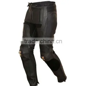 Mens Black Vented Leather Motorbike Racing Pant thumbnail-1