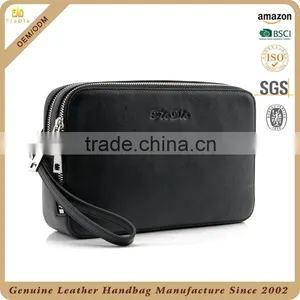CSQJB162-001 Two Zipper Pocket Multifunctional Men Leather Wrist Clucth Bag thumbnail-1