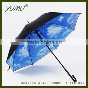 23" Blue Sky and White Cloud Umbrella, Sky Design Long Umbrella thumbnail-1