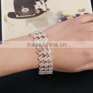 New Fashion Women Lady Gold Plated Crystal Cuff Bangle Love Heart Charm Bracelet thumbnail-2
