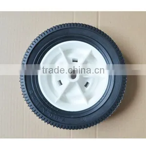 Semi Pneumatic Rubber Wheel 7.5x1.75 Bar White Plastic Rim thumbnail-2
