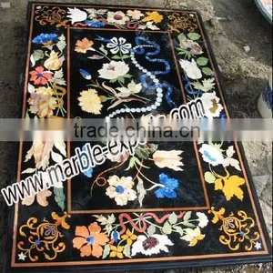 Black Italian Rectangle Inlay Marble Table Top, Marble Inlaid Table thumbnail-2