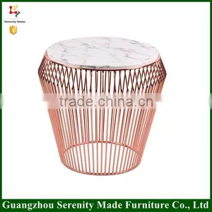 2016 NEW Modern Marble Top Rose Gold Metal Wire Coffee Table thumbnail-1