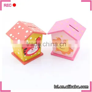 Wooden Money Box House Shaped, Wood Material Money Storage Box thumbnail-1