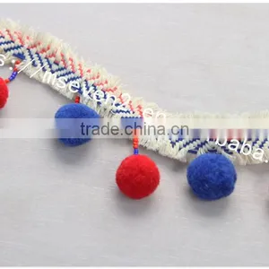 Newest Arrival Colorful 6.5cm Width Handmade Cotton Pom Pom Lace Trims thumbnail-4
