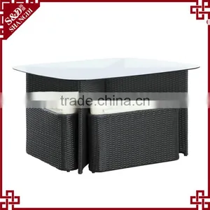 Chic Tempered Glass Table Design 5-pc Outdoor Patio Rattan Dining Set thumbnail-2