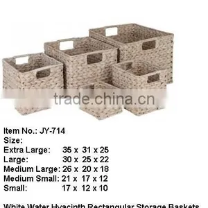 White Rectangular Water Hyacinth Storage Basket thumbnail-1