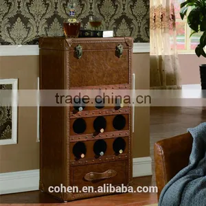 2016 Hot Sale High Quality China Supplier Handcraft High End Retro Vintage Storage Wine Cabinet Covered by Top Grain Leather thumbnail-1