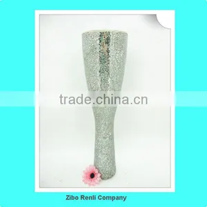 Table Decoration Chinese Slender Modern Mosaic Crackle Glass Tall Silver Vase thumbnail-1