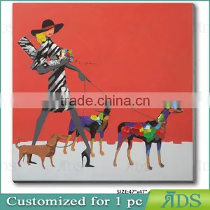 Pop Wall Art Girl With Cute Dog Oil Painting thumbnail-1