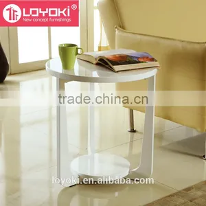 New Design Wood Sofa Side Table High Quality Glossy MDF Wood Round Bed Side Table Coffee Table thumbnail-1