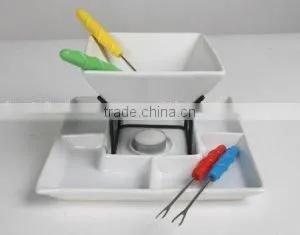 Ceramic Tealight Cheese & Chocolate Fondue Set Tapas, White thumbnail-1