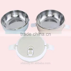 1.4L Two Layers Round Shape Heated Bento Stackable Stainless Steel Lunch Box thumbnail-4