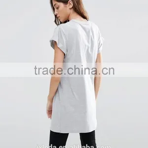 Manufactory Custom Logo Print Longline Short Sleeve Women T Shirt thumbnail-3