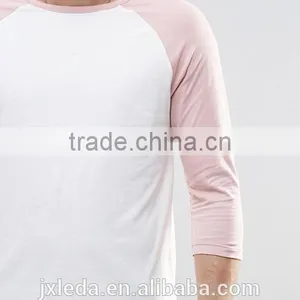 Men 100% Cotton Crew Neck Contrast Raglan 3/4 Sleeve T-shirt Wholesale Custom thumbnail-3