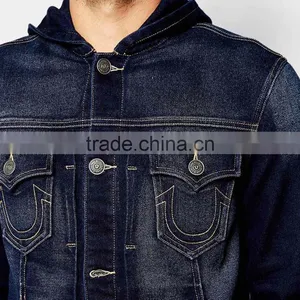 2016 New Fashion Denim Hoody Jacket for Men Customized Design thumbnail-3