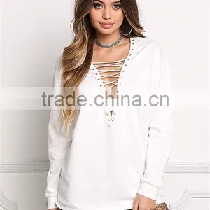 MGOO New Arrival Customized Spring Terry Sweater Tops Plain White Boyfriend Oversized Loose 100 Cotton Brushed Long Sleeves thumbnail-6