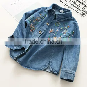 2-7 Years 2017 Wholesale Girls Denim Shirt Fashion Autumn Fashion Embroidery Girl Blouse thumbnail-2