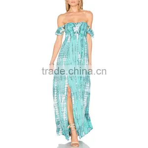 Flutter Sleeve off Shoulder Bohemian Maxi Dress Tie Dye Boho Clothing thumbnail-5