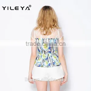 Sexy Cute Colorful Floral Pattern Printed Latest Summer Fashion Blouses Shirts, Patterns of Summer Blouses,korean Summer Blouses thumbnail-4