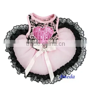 NEW Black Damask Light Pink Black Lace Tutu Heart Pets Dogs Clothes Party Dress XS-L thumbnail-1