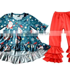 Hot Sale Christmas Boutique Children Lovely Ruffle Clothes Sets New Design Wholesale Girl's Outfits Usa thumbnail-1