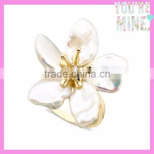 2015 Newest Engagement Jewelry Design 14k Gold Gardenia Pearl Ring thumbnail-1